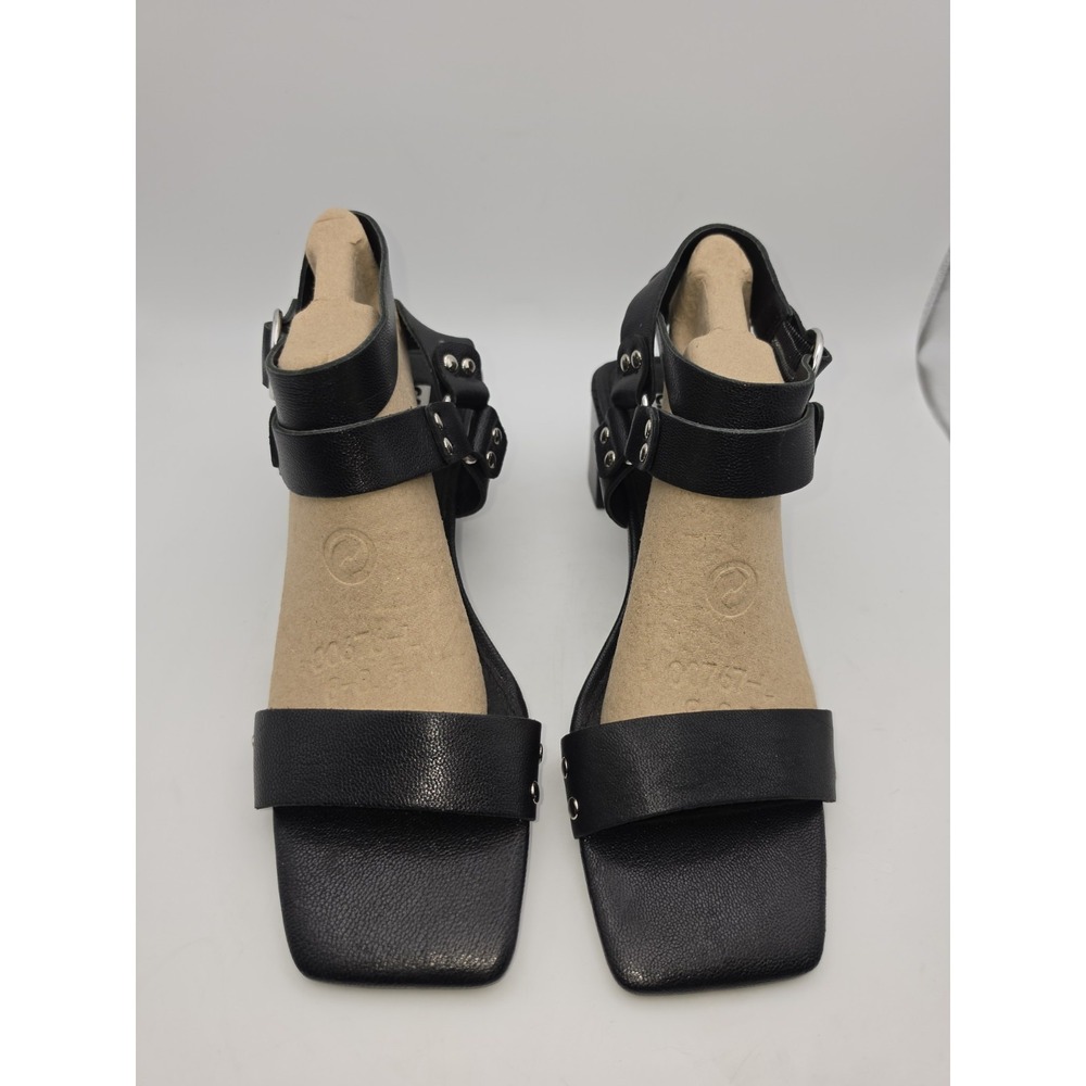 Caverley Burt Heeled Sandal – Black Leather Harness Block Heel Size 41